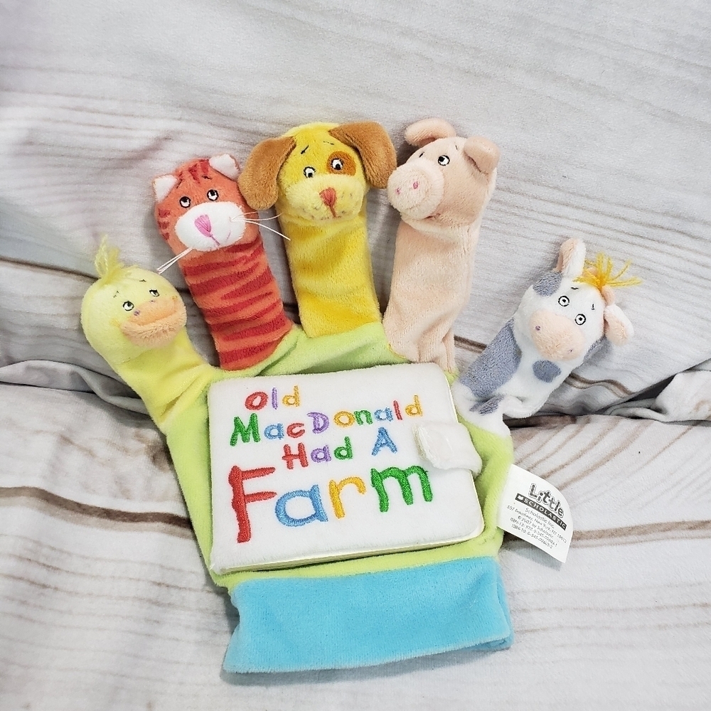 Scholastic Old MacDonald Plush Hand Puppet Board Book Farm Animals 2007